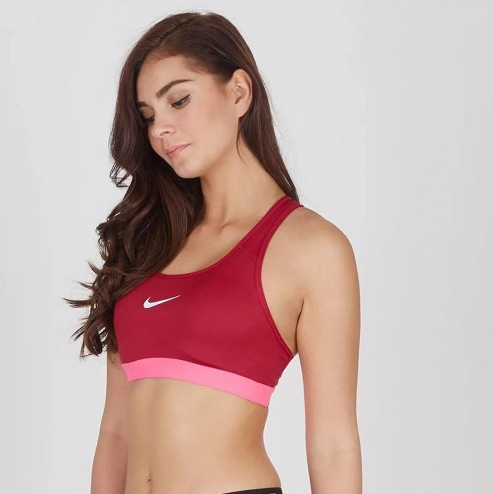 Nike Dri-Fit sports bra racerback burgundy logo tank workout top pink